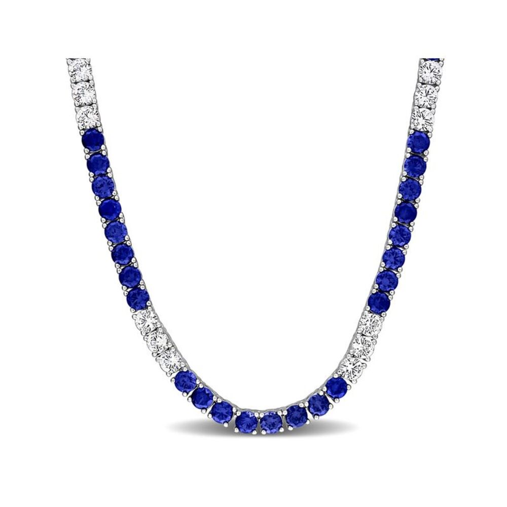 31.50 Carat (ctw) Lab-Created Blue and White Sapphire Tennis Necklace Sterling S